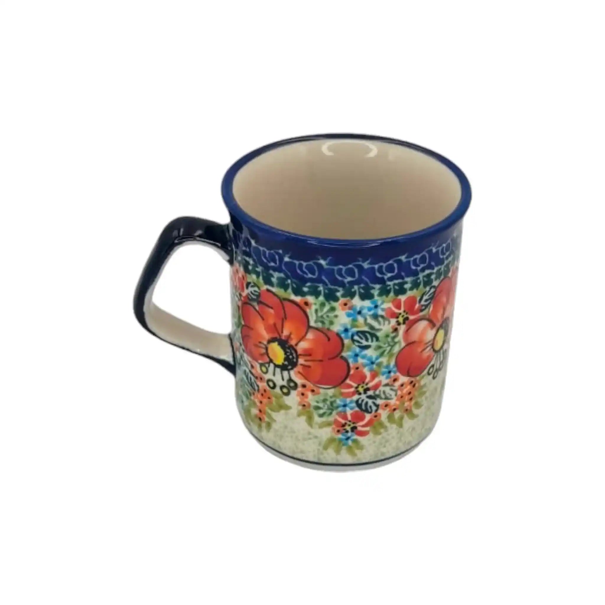 Polish-pottery-Beverage-cup-Red-Stamens_1