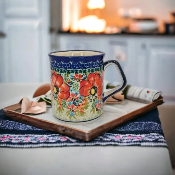 Polish-pottery-Beverage-cup-Red-Stamens_3