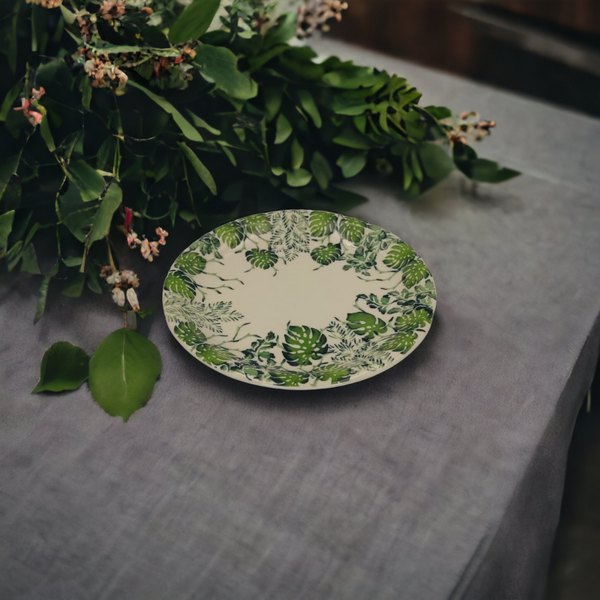 Polish pottery Shallow dinner plate (Monstera Leaves)