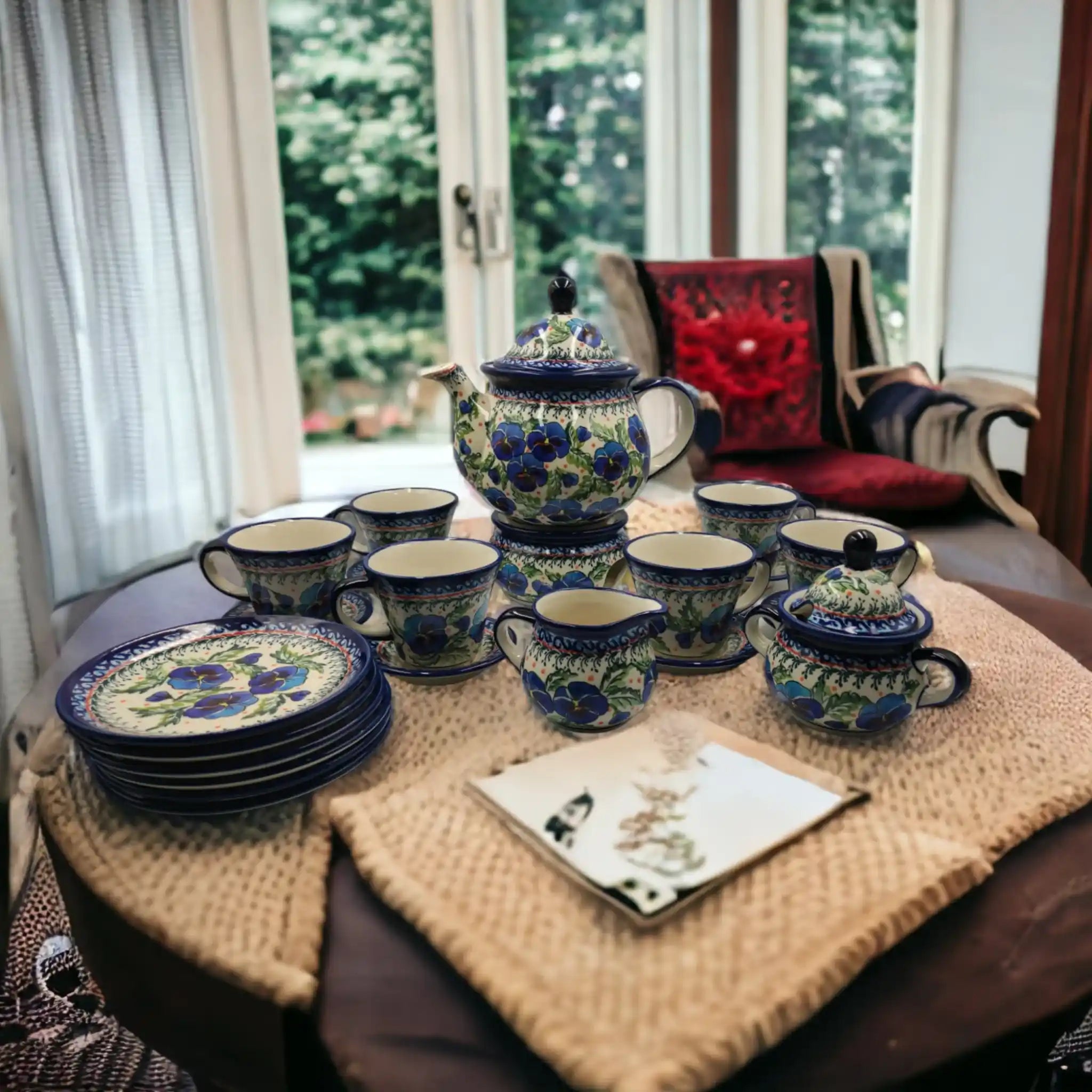 Polish-pottery-Coffee-and-Tea-set-Pansies-Flowers_6