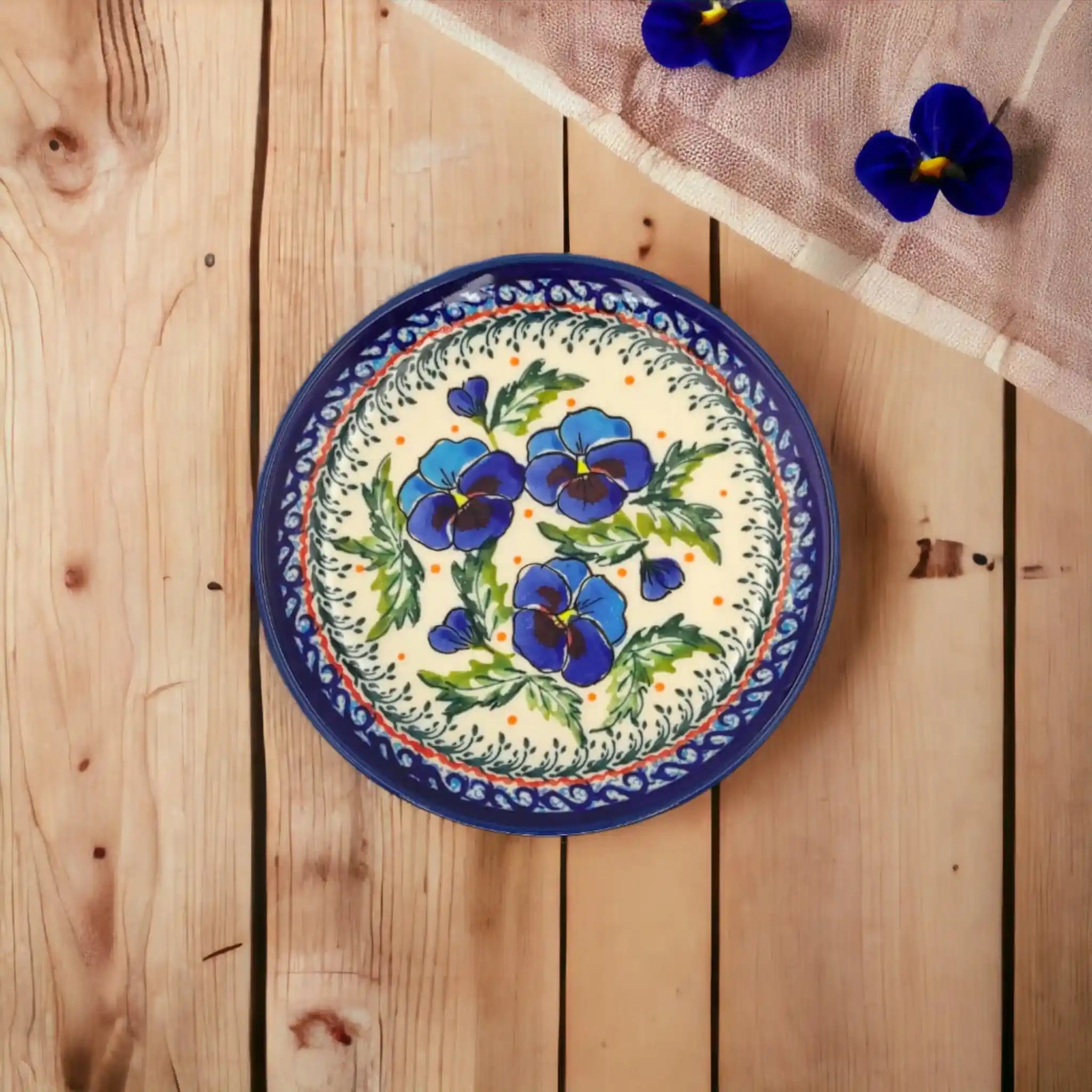 polish-pottery-dessert-plate-pansies-flowers_2