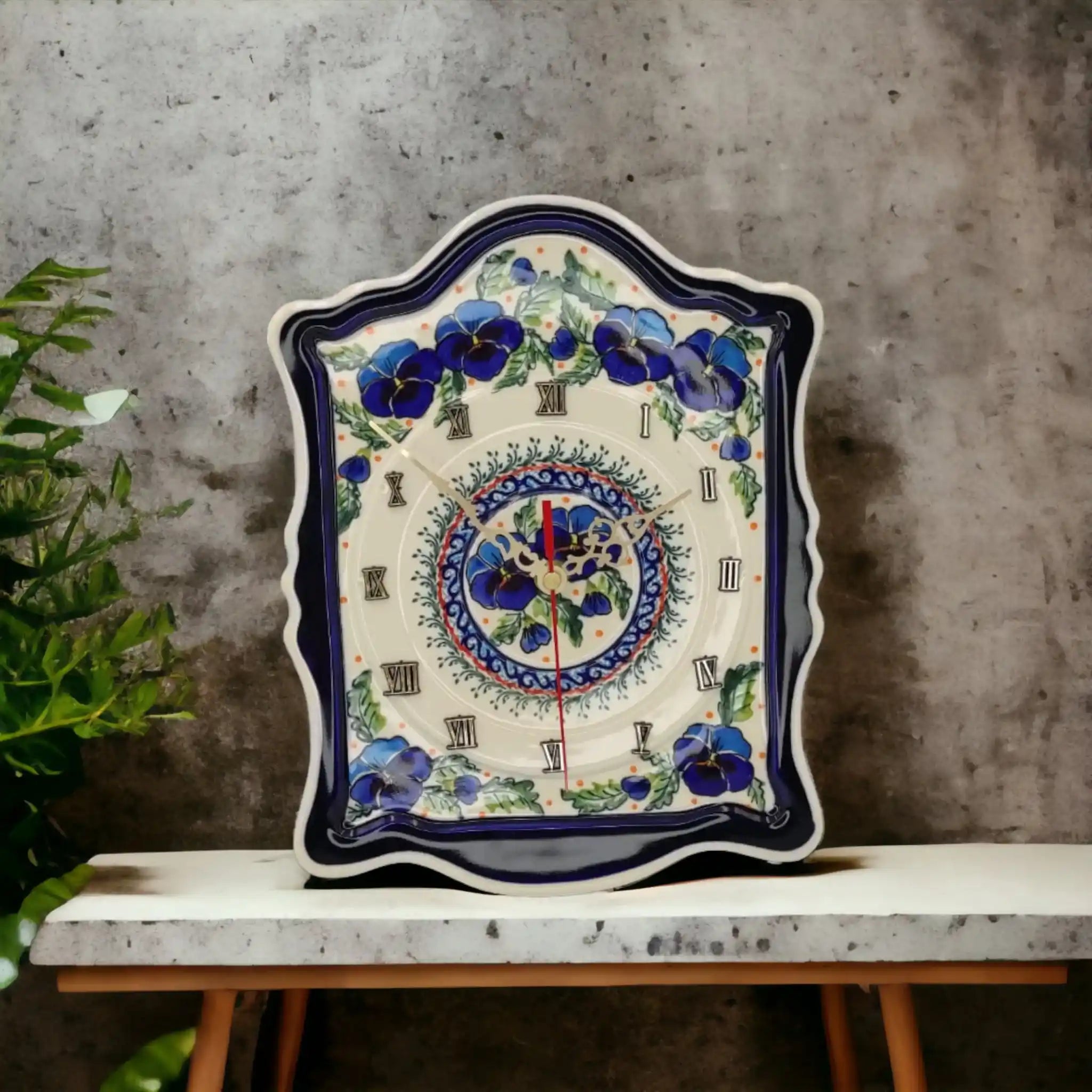 polish-pottery-wall-clock-pansies-flowers_2